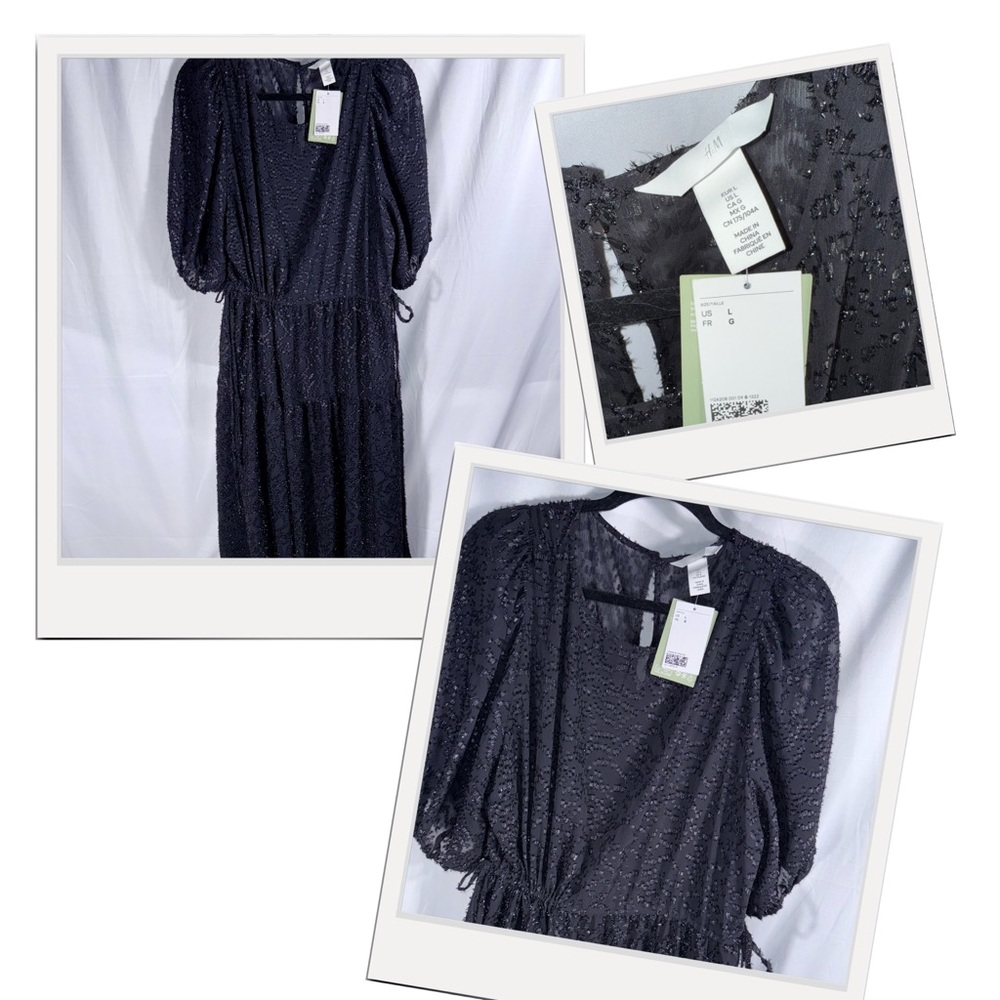 H&M Black Long Sleeve Smocked Sundress ~C1